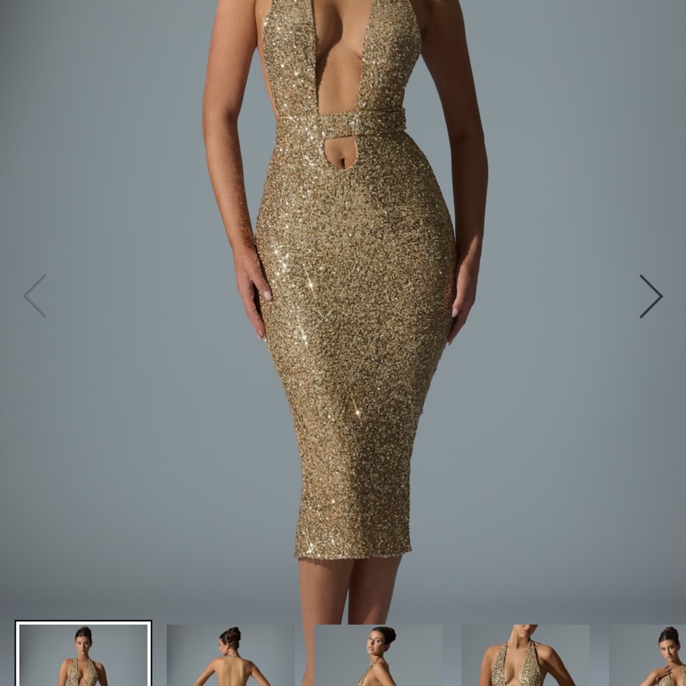 Oh Polly Gold Backless Sequin Dress